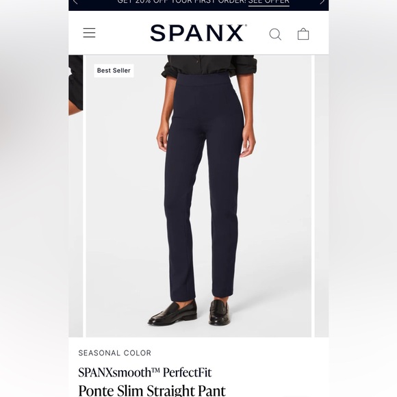 NWT SPANXsmooth PerfectFit Ponte Slim Straight Pant, navy, small - Picture 1 of 3